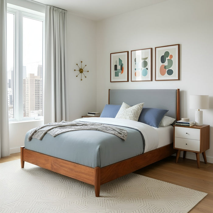 Alpine Furniture Flynn Panel Bed, Chestnut/Grey