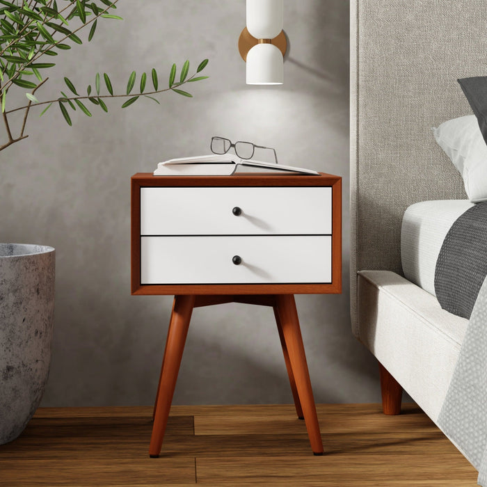Alpine Furniture Flynn Small Nightstand, Chestnut/White