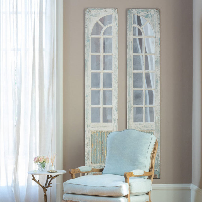 Park Hill Collection Mirrored Sidelights - Elegant Set of 2 with White-Washed Finish and Unique Blue Highlights for Home Decor