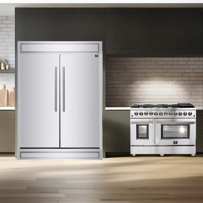 Forno 2-Piece Appliance Package - 48-Inch Dual Fuel Range and 60-Inch Built-In Refrigerator in Stainless Steel (FBDL-017-03CAUS)