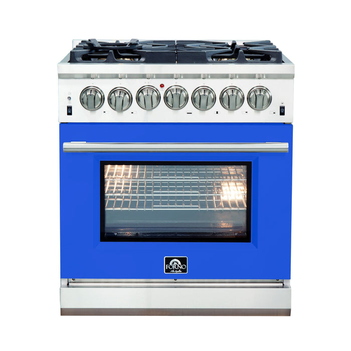 Forno 30" Capriasca Dual Fuel Range with 5 Gas Burners and 240v Electric Oven in Stainless Steel with Blue Door (FFSGS6187-30BLU) Ranges Forno 