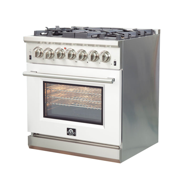 Forno 30-Inch Capriasca Dual Fuel Range with 5 Gas Burners and 240v Electric Oven in Stainless Steel with White Door (FFSGS6187-30WHT)