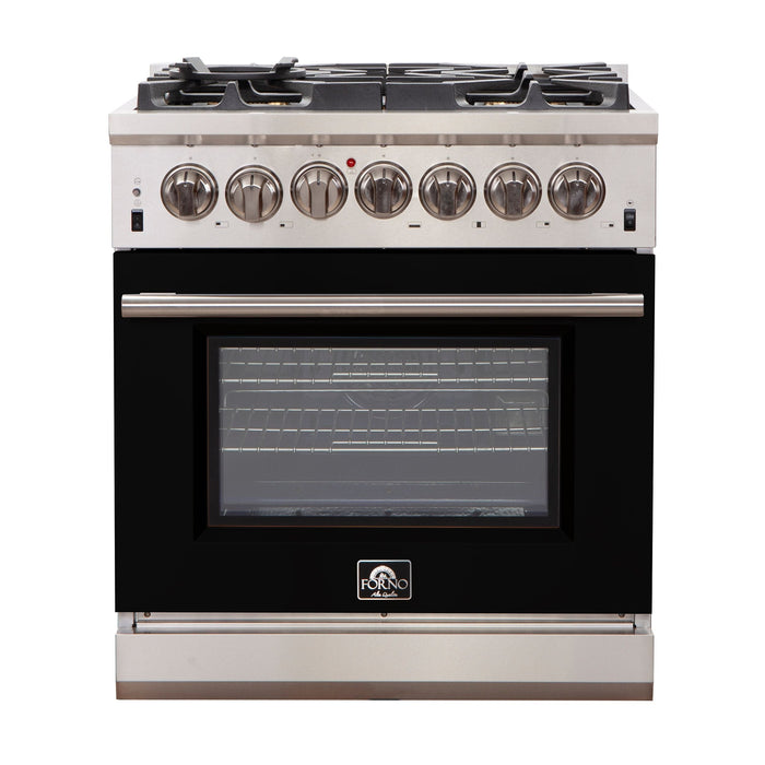 Forno 30" Capriasca Gas Range with 5 Burners and Convection Oven in Stainless Steel with Black Door (FFSGS6260-30BLK) Ranges Forno 
