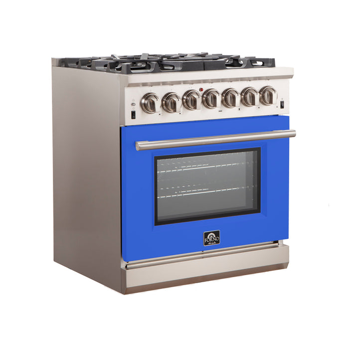 Forno 30-Inch Capriasca Gas Range with 5 Burners and Convection Oven in Stainless Steel with Blue Door (FFSGS6260-30BLU)