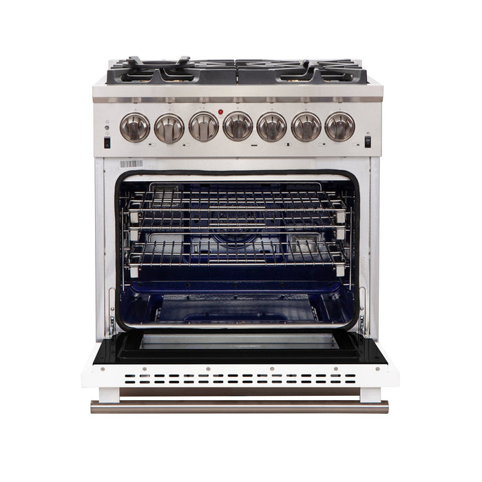 Forno 30-Inch Capriasca Gas Range with 5 Burners and Convection Oven in Stainless Steel with White Door (FFSGS6260-30WHT)