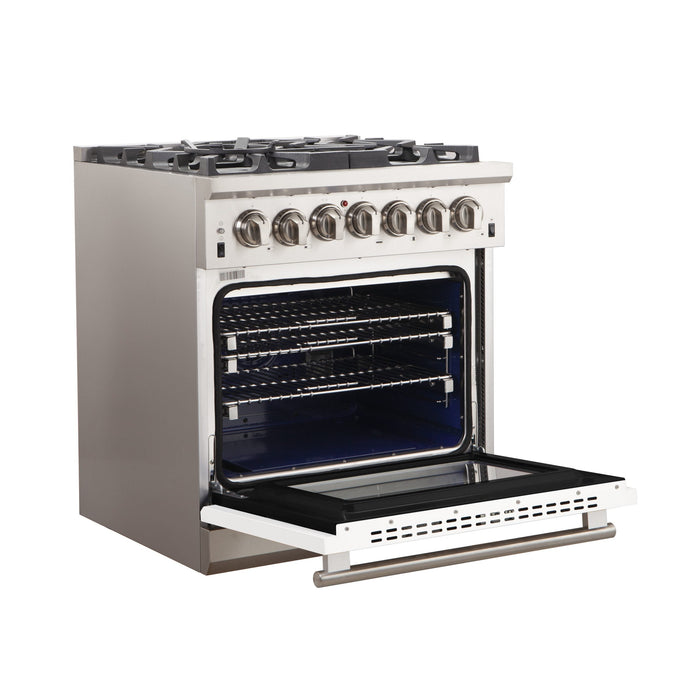 Forno 30-Inch Capriasca Gas Range with 5 Burners and Convection Oven in Stainless Steel with White Door (FFSGS6260-30WHT)