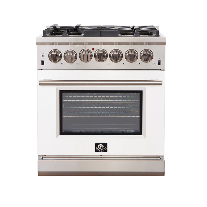 Forno 30" Capriasca Gas Range with 5 Burners and Convection Oven in Stainless Steel with White Door (FFSGS6260-30WHT) Ranges Forno 