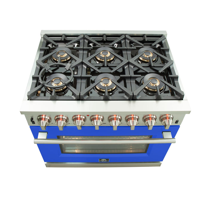 Forno 36-Inch Capriasca Dual Fuel Range with 6 Gas Burners and 240v Electric Oven in Stainless Steel with... - Detail View