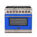Forno 36" Capriasca Dual Fuel Range with 6 Gas Burners and 240v Electric Oven in Stainless Steel with Blue Door (FFSGS6187-36BLU) Ranges Forno