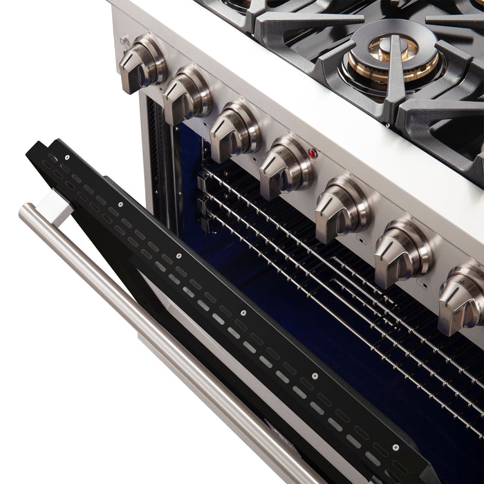 Forno 36-Inch Capriasca Gas Range with 6 Burners and Convection Oven in Stainless Steel with Black Door (FFSGS6260-36BLK)