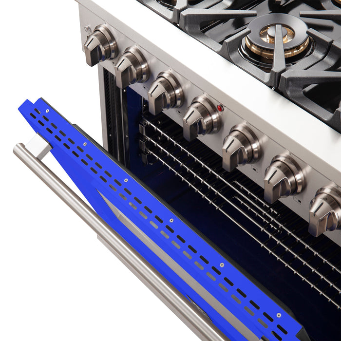 Forno 36-Inch Capriasca Gas Range with 6 Burners and Convection Oven in Stainless Steel with Blue Door (FFSGS6260-36BLU)