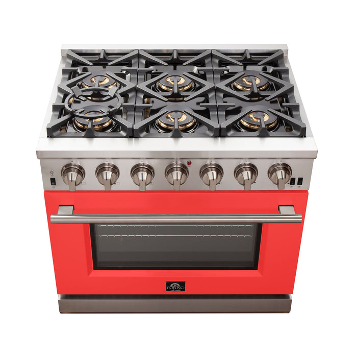 Forno 36-Inch Capriasca Gas Range with 6 Burners and Convection Oven in Stainless Steel with Red Door (FFSGS6260-36RED)