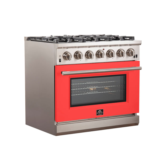 Forno 36-Inch Capriasca Gas Range with 6 Burners and Convection Oven in Stainless Steel with Red Door (FFSGS6260-36RED)