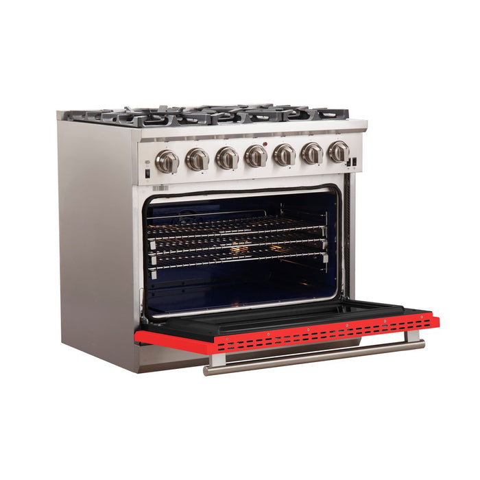 Forno 36-Inch Capriasca Gas Range with 6 Burners and Convection Oven in Stainless Steel with Red Door (FFSGS6260-36RED)