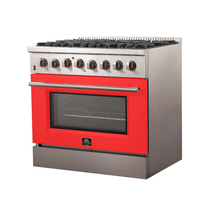 Forno 36-Inch Galiano Dual Fuel Range with 6 Gas Burners and 240v Electric Oven in Stainless Steel with Red Door (FFSGS6156-36RED)