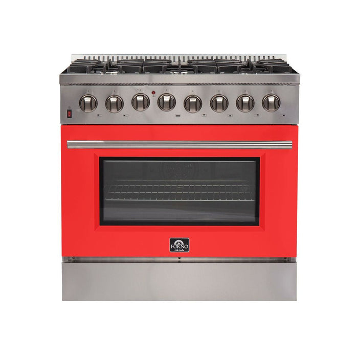 Forno 36" Galiano Dual Fuel Range with 6 Gas Burners and 240v Electric Oven in Stainless Steel with Red Door (FFSGS6156-36RED) Ranges Forno 