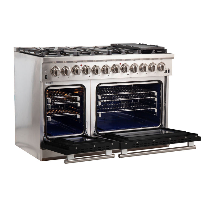 Forno 48-Inch Capriasca Dual Fuel Range with 8 Gas Burners and 240v Electric Oven in Stainless Steel with Black Door (FFSGS6187-48BLK)