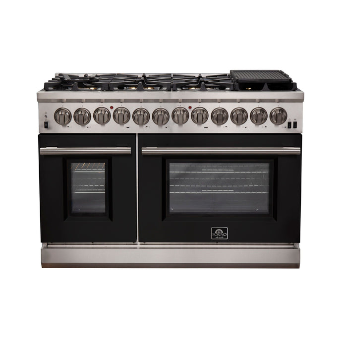 Forno 48" Capriasca Dual Fuel Range with 8 Gas Burners and 240v Electric Oven in Stainless Steel with Black Door (FFSGS6187-48BLK) Ranges Forno 