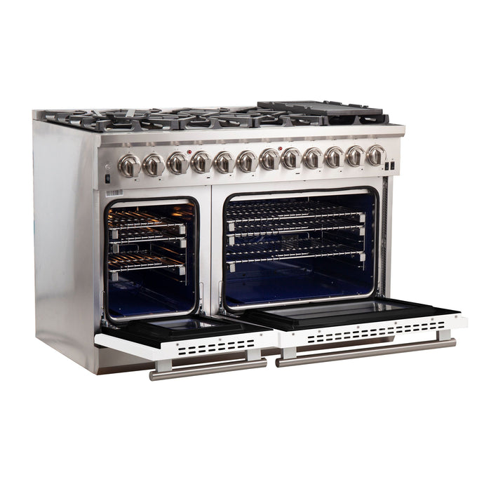 Forno 48-Inch Capriasca Dual Fuel Range with 8 Gas Burners and 240v Electric Oven in Stainless Steel with White Door (FFSGS6187-48WHT)