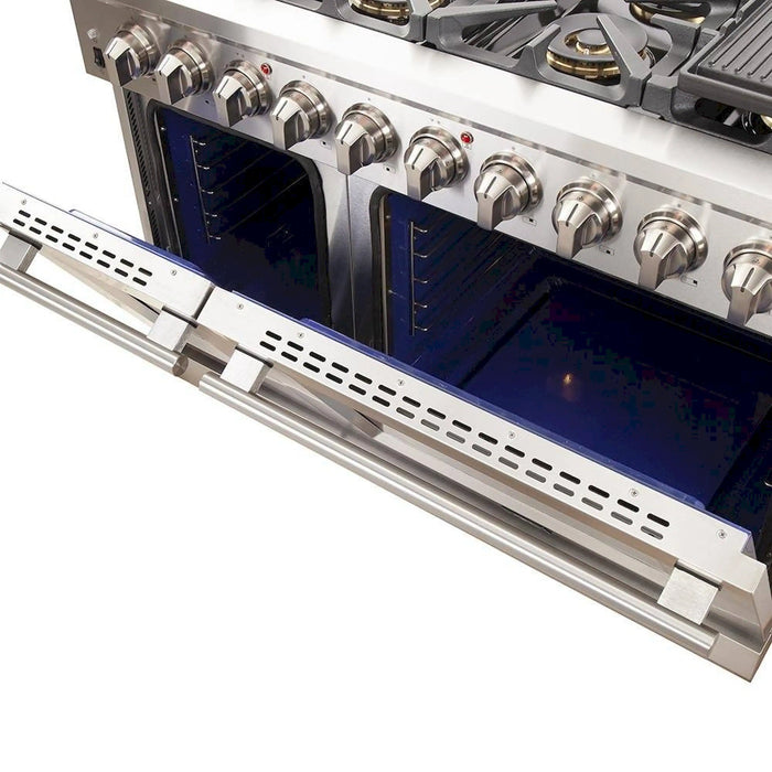 Forno 3-Piece Appliance Package - 48-Inch Capriasca Gas Range, Refrigerator, & Wall Mount Hood in Stainless Steel (FBDL-019-07CAUS)