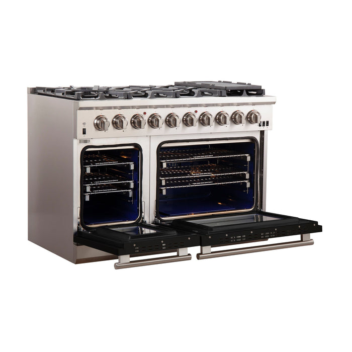 Forno 48-Inch Capriasca Gas Range with 8 Gas Burners and Convection Oven in Stainless Steel with Black Door (FFSGS6260-48BLK)