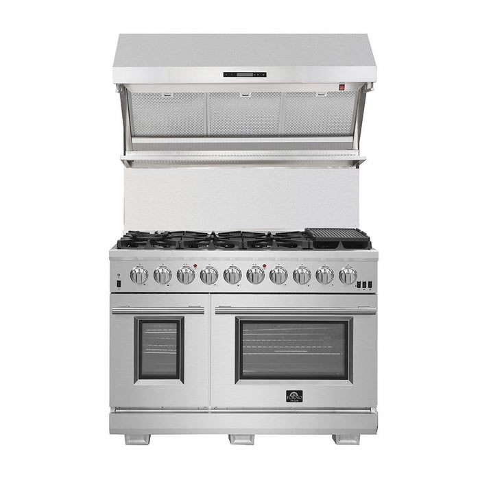 Forno 3-Piece Appliance Package - 48-Inch Dual Fuel Range, Refrigerator, & Wall Mount Hood with Backsplash in Stainless Steel (FBDL-017-04CAUS)