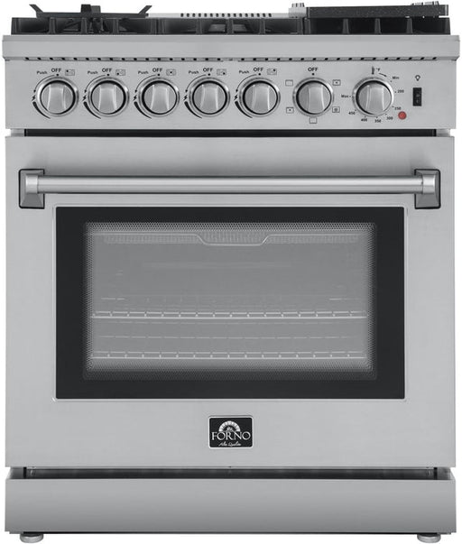 FORNO Lazio 30" Dual Fuel Range with 5 Burners, Air Fryer, Steam Cleaning, and Griddle FFSGS6196-30 FORNO