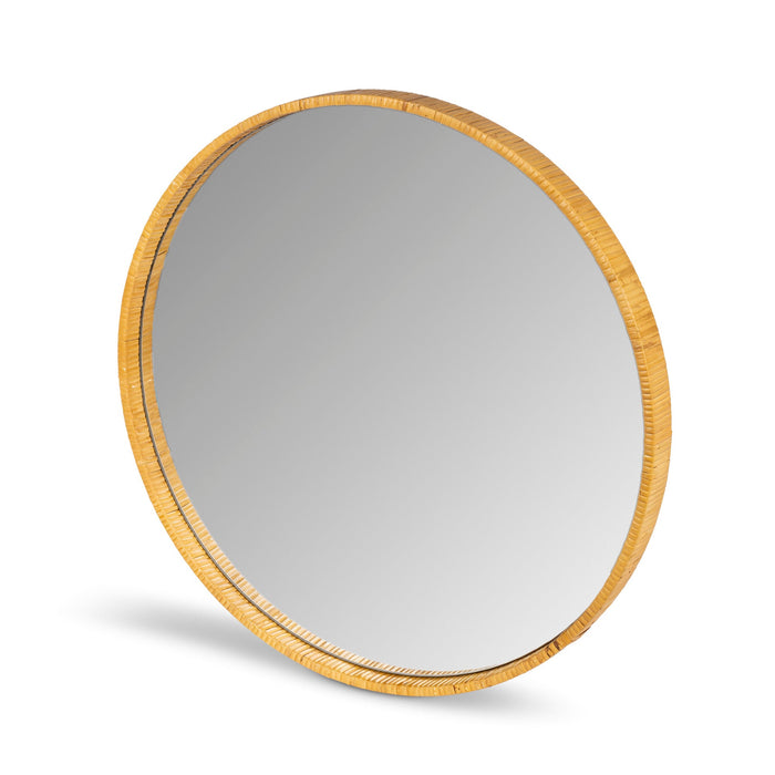 Park Hill Collection Rattan Wrapped Wood Mirror - Elegant 24" Round Decorative Wall Accent for Home Décor & Style