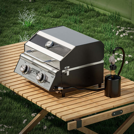 Monument Grills G22 | Stainless Tabletop Propane Gas Grill - Side View