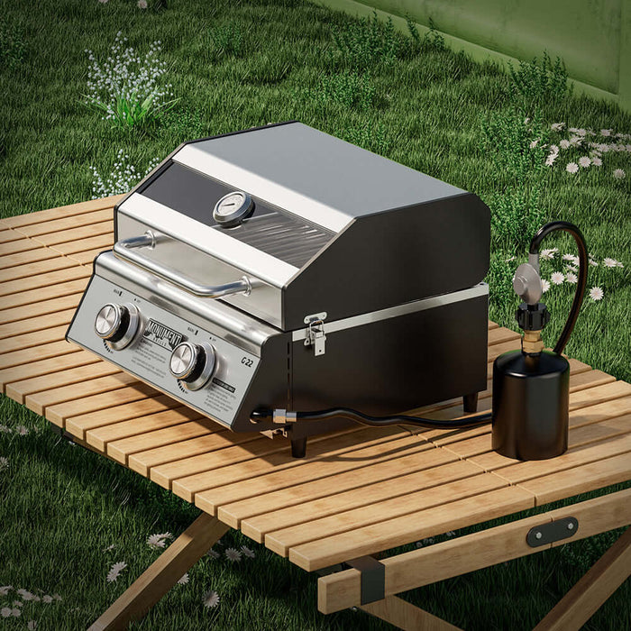 Monument Grills G22 | Stainless Tabletop Propane Gas Grill - Side View