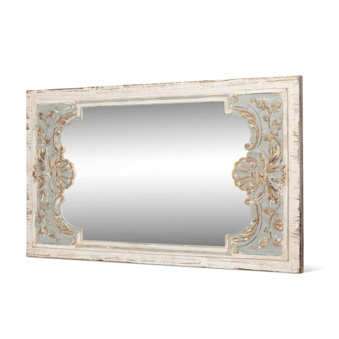 Park Hill Collection Coquille Carved Wood Mirror - Elegant Artisan Horizontal Design in Blue & White, Perfect for Any Room