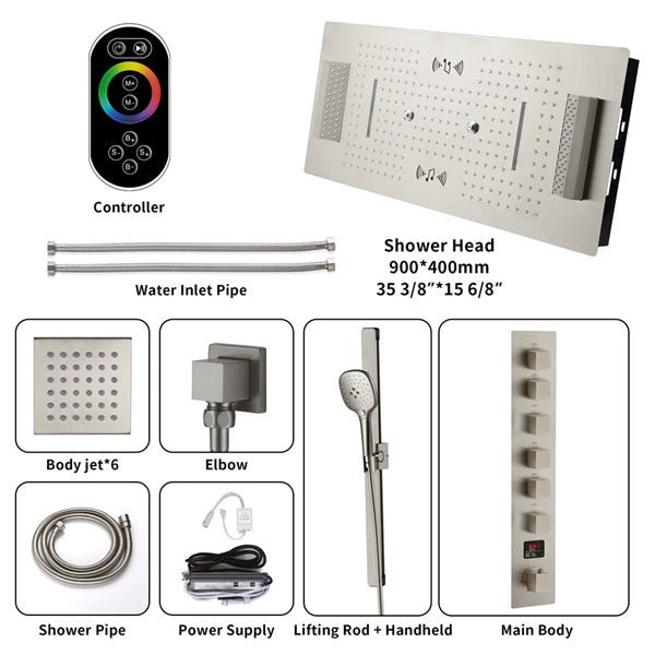 Cascada Showers Genoa 16"x36" Brushed Nickel Music LED Digital Shower System By Cascada Shower - Close-Up