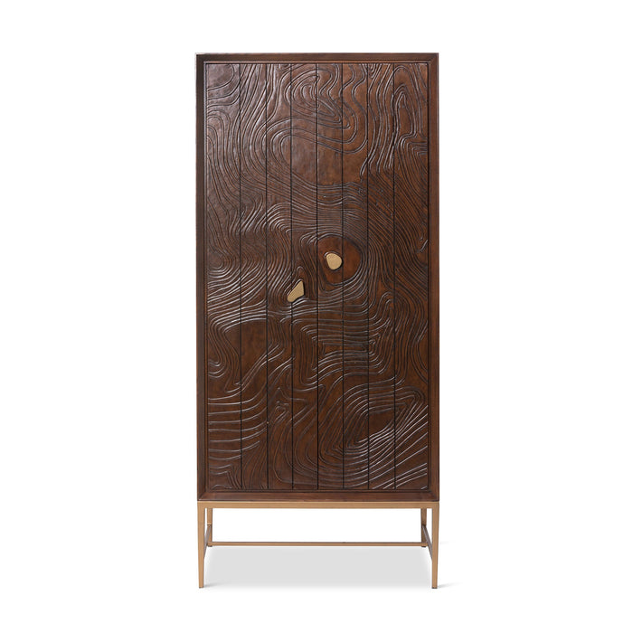Addison Faux Bois Tall Cabinet - Elegant Walnut Beechwood Design with Antique Brass Accents