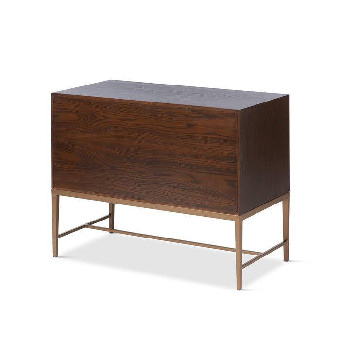 Addison Faux Bois 2-Drawer Chest in Walnut with Antique Brass Hardware - Stylish Storage Solution