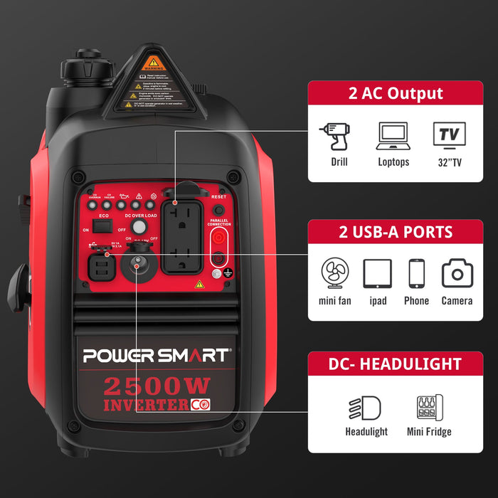 PowerSmart 2500W Inverter Gas Generator w/ CO Alert HB5020C