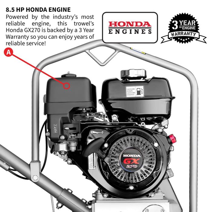 Tomahawk Power 36" Honda Concrete Fast Pitch Power Trowel with 9HP Honda GX270 Finishing Blades Finishing Tool - Detail...