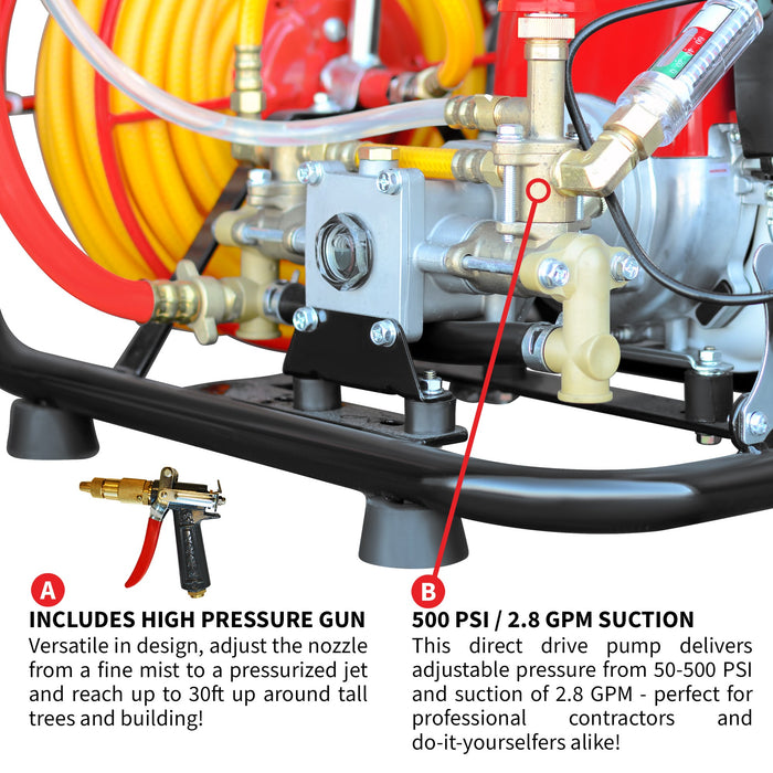 1.6HP Skid Sprayer Barrel Mount Only with Honda GX35 100ft Hose and 500 PSI Pump for Pest Control - alternate view