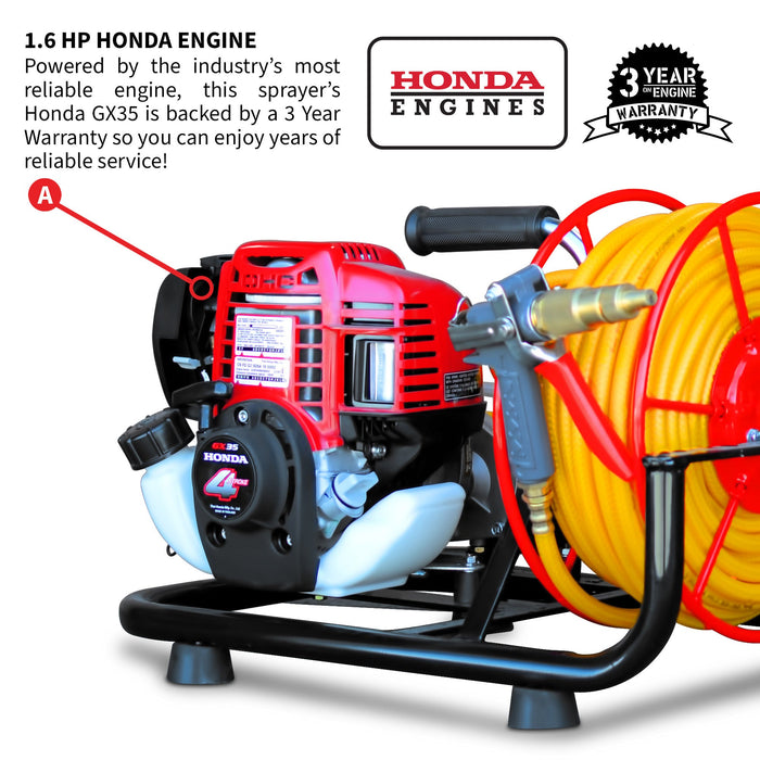 1.6HP Skid Sprayer Barrel Mount Only with Honda GX35 100ft Hose and 500 PSI Pump for Pest Control - lifestyle in-use
