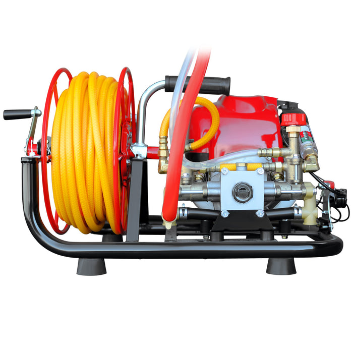 1.6HP Skid Sprayer Barrel Mount Only with Honda GX35 100ft Hose and 500 PSI Pump for Pest Control - installation view