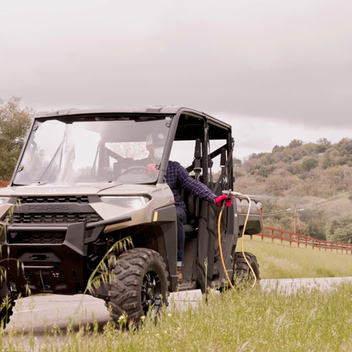 1.6HP Skid Sprayer Barrel Mount Only with Honda GX35 100ft Hose and 500 PSI Pump for Pest Control - angle view