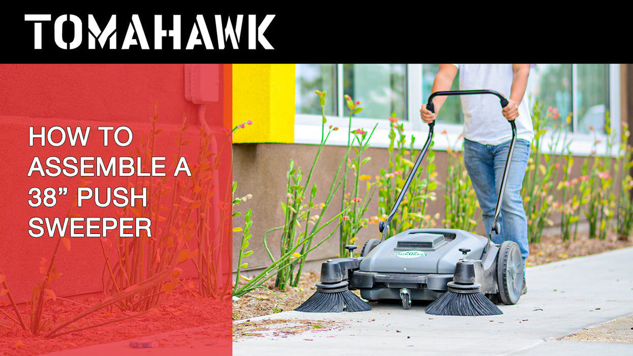 Tomahawk Power Commercial 38" Push Sweeper with Triple Power Brooms Concrete Vibrators - Close-Up