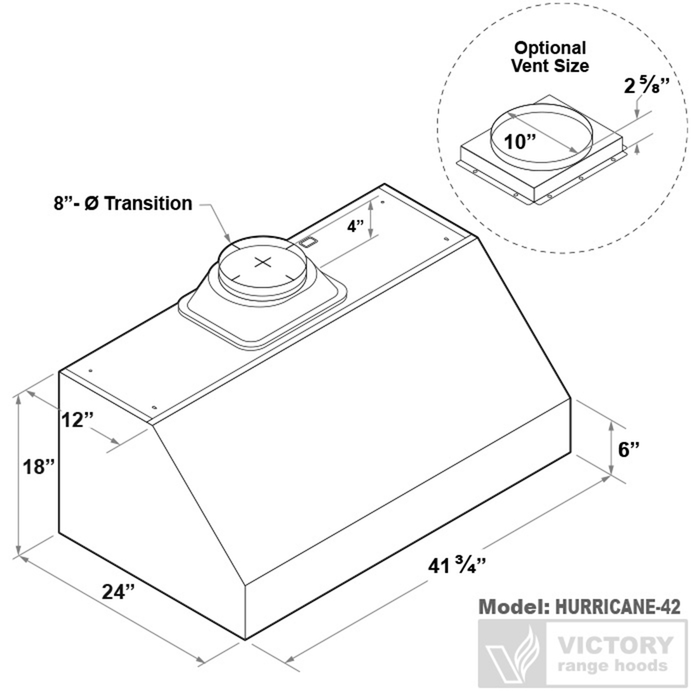 42 Inch 1200 CFM Under Cabinet Range Hood - VICTORY Hurricane