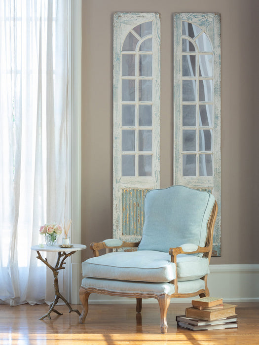 Park Hill Collection Mirrored Sidelights - Elegant Set of 2 with White-Washed Finish and Unique Blue Highlights for Home Decor