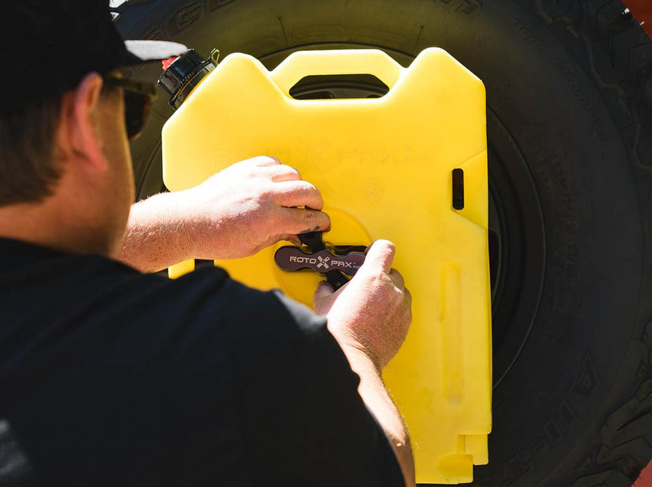 Flatline Van Co. Tire Carrier Rotopax Adapter – installed on vehicle, image 4 of 8