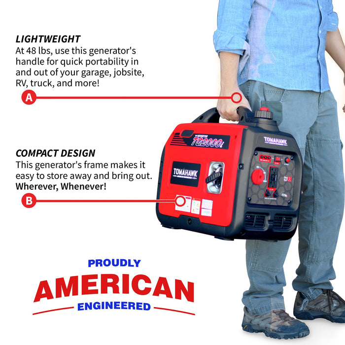 Tomahawk Power 2000 Watt Inverter Generator Super Quiet Portable Gas Power Professional Use - Product Image 9
