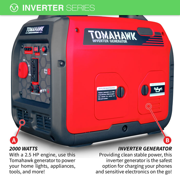Tomahawk Power 2000 Watt Inverter Generator Super Quiet Portable Gas Power Professional Use - Product Image 7