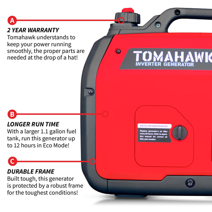 Tomahawk Power 2000 Watt Inverter Generator Super Quiet Portable Gas Power Professional Use - Product Image 6