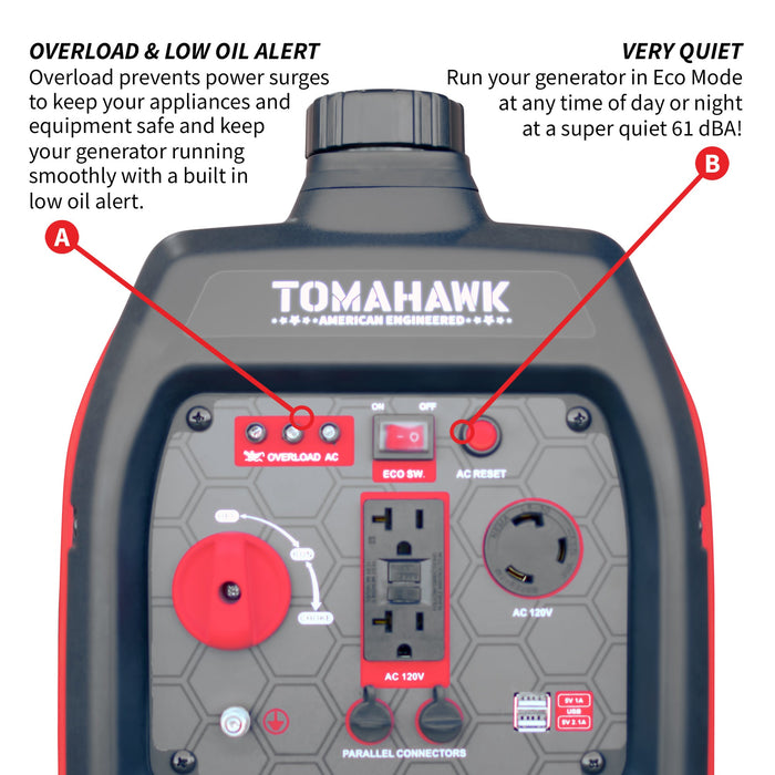 Tomahawk Power 3000 Watt Inverter Generator Super Quiet Portable Gas Power Professional Use - Product Image 6