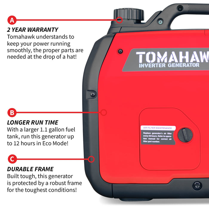 Tomahawk Power 3000 Watt Inverter Generator Super Quiet Portable Gas Power Professional Use - Product Image 5