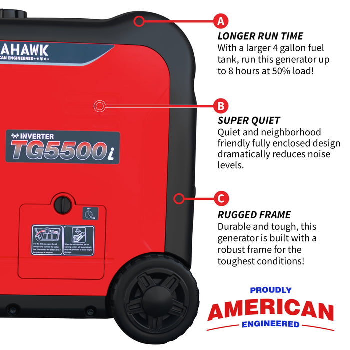 Tomahawk Power 5500 Watt Inverter Generator Super Quiet Portable Gas Power Professional Use - Product Image 6